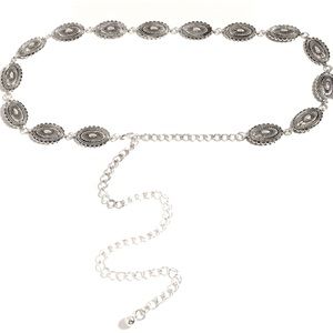 Vintage Style Rustic Silver Concho Metal Adjustable Chain Belt Western Design